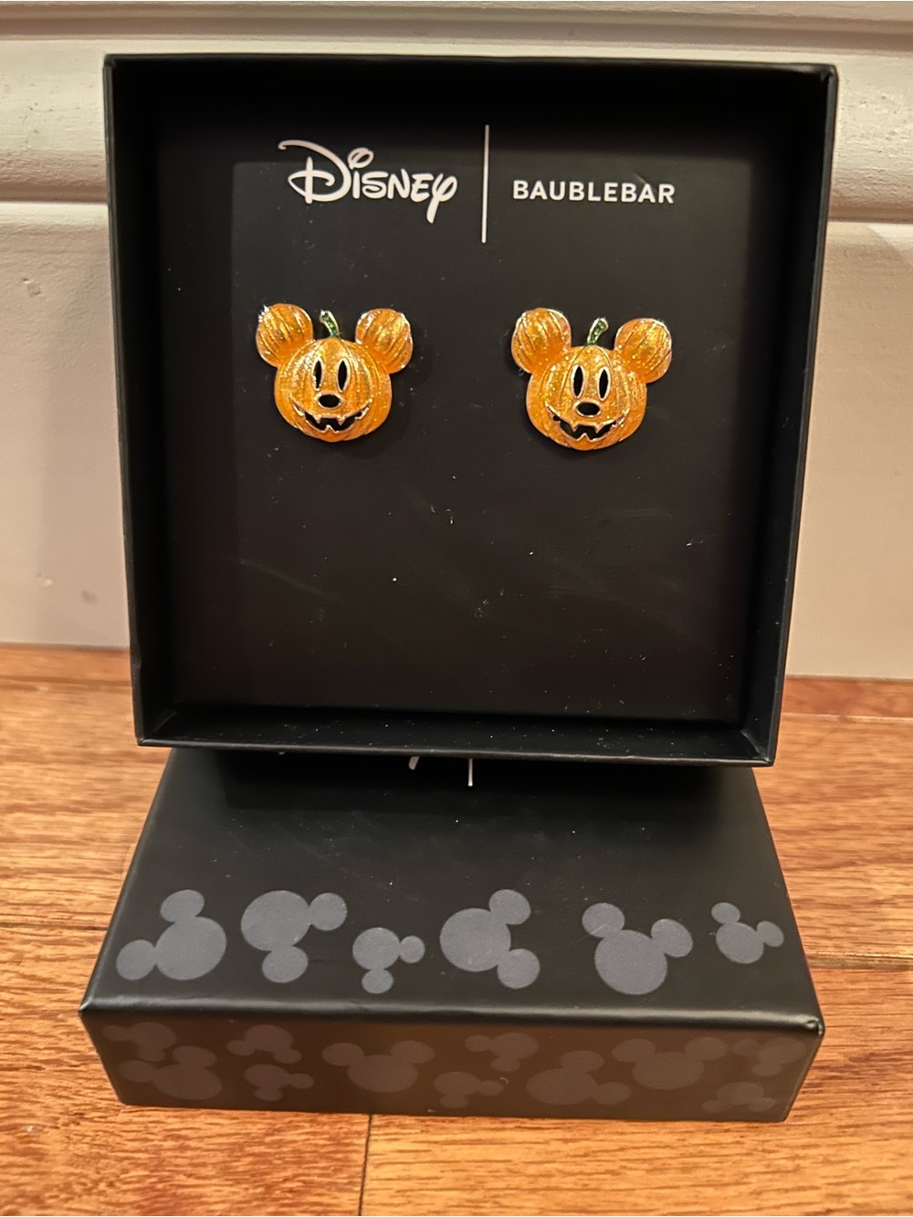Disney BaubleBar Orange Pumpkin Mickey Stud Earrings, New in Box